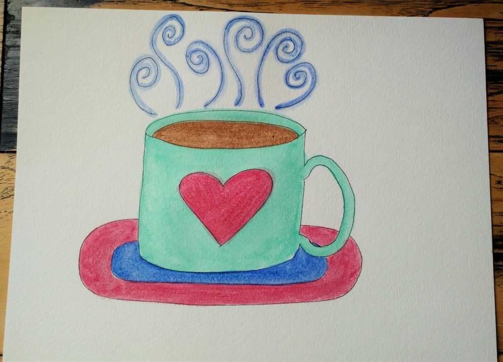 Watercolor and Ink. And yes, I was drinking a cup of tea while I painted this. :P