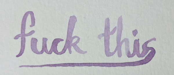 purple watercolor letters that say "fuck this"
